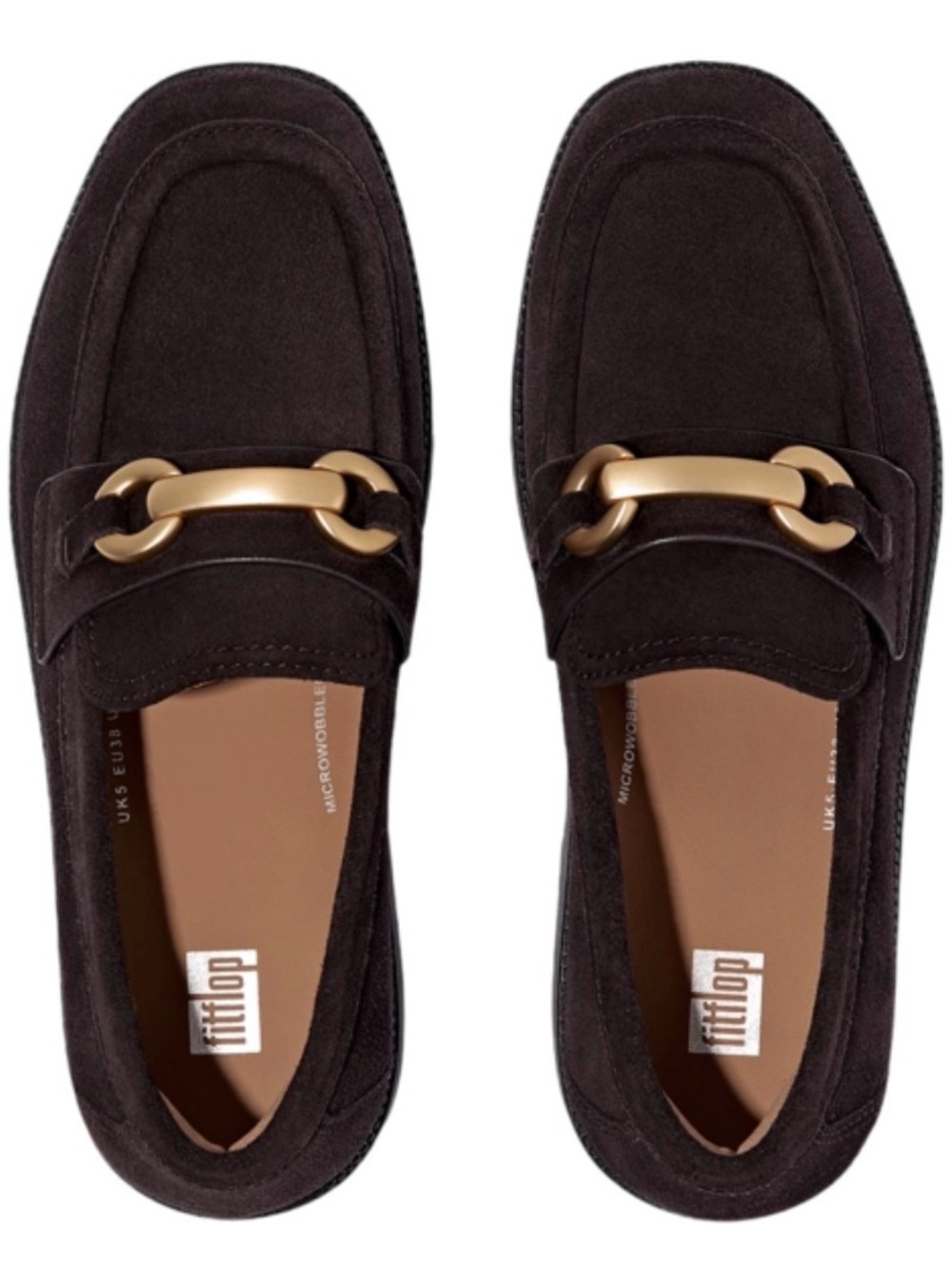 FitFlop Women F-Luma Chunky Snaffle Suede Demi-Wedge Loafers Chocolate Brown